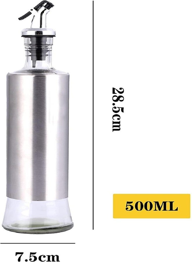 Baskety Glass Oil Dispenser with Steel Cover Seasoning Bottle/Glass Oil Bottle Leakproof Oiler Tank Household Stainless Steel Condiment Dispenser Steel 500ml (1) - Image 2